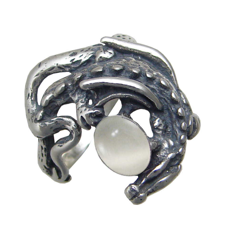 Sterling Silver Dragon of Protection Ring With White Moonstone Size 6